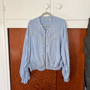 Free people Light Blue crochet Detail  bomber Jacket